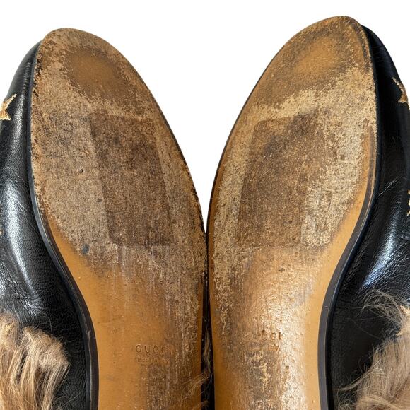 Gucci Horsebit Bee Princetown Fur Mules Loafers Black Size EU 37 US 7 - Picture 13 of 15
